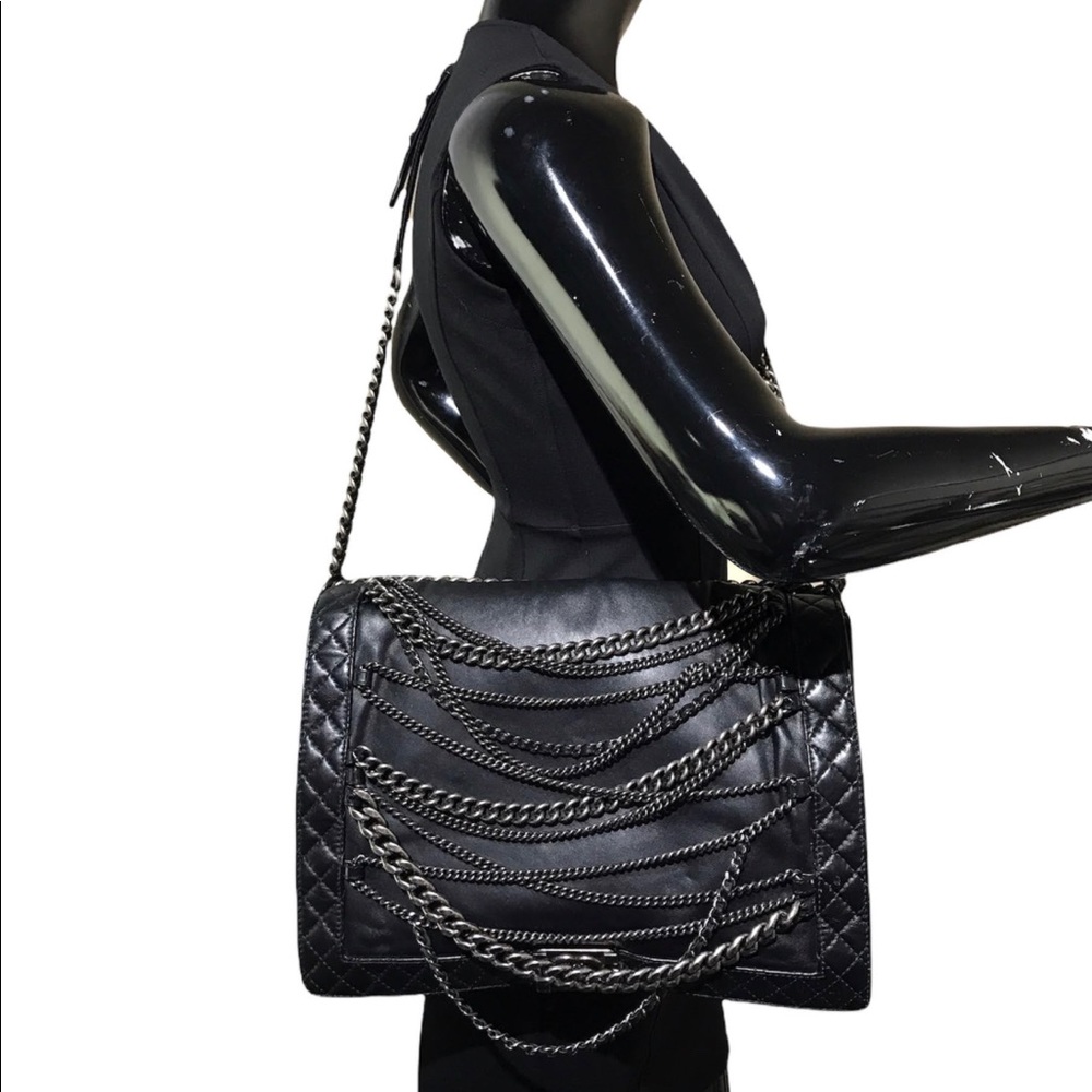 SOLD — NFS — Black Lambskin Chanel 2013 XL Enchained Boy Flap Bag w/RHW